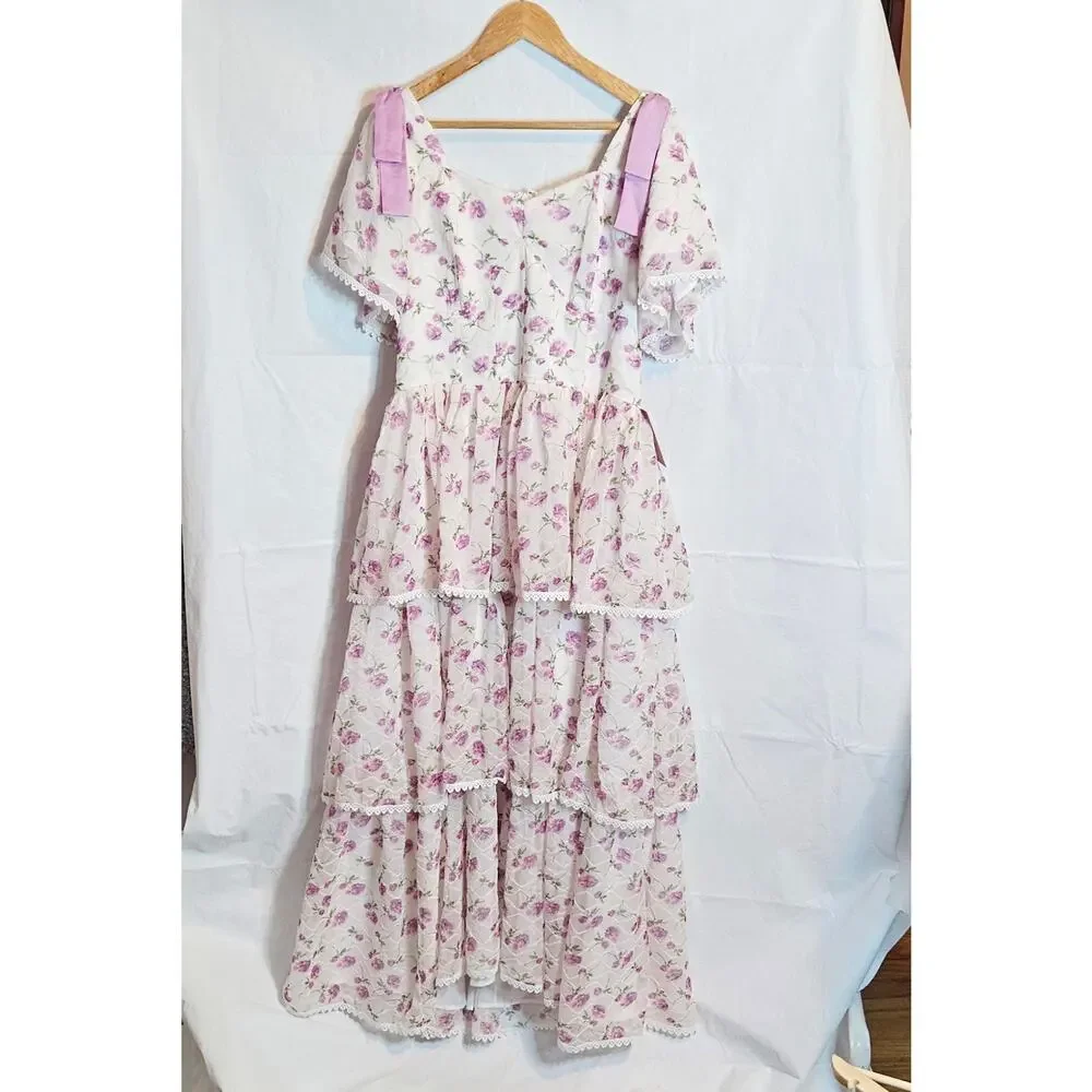 Ivy City Co Annabella Dress Purple Roses Chiffon Ribbons Tulle XL Spring Easter - Picture 8 of 9